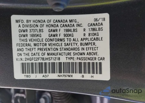 2018 Honda Civic Ex from USA, damaged, VIN 2HGFC2F78JH571218